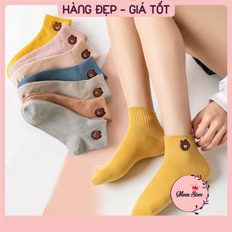 Tất vớ nữ cổ ngắn cotton hình gấu Brown cực xinh