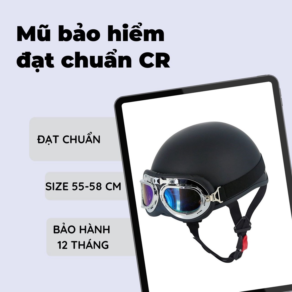 Mũ Bảo Hiểm 1/2 Đầu SRT_001 Nhiều Màu Cao Cấp - Free Size (55 - 58 cm) - Bảo Hành 12 Tháng