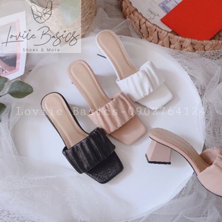 [HÌNH THẬT] DÉP CAO GÓT QUAI NHÚN - GUỐC QUAI NGANG