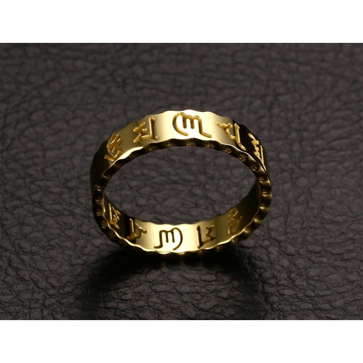 Sỉ nhẫn titan khắc LỤC TỰ ĐẠI MINH OM MANI PADME HUM bản 6mm siêu đẹp, bền màu - Đeo tay vạn sự may