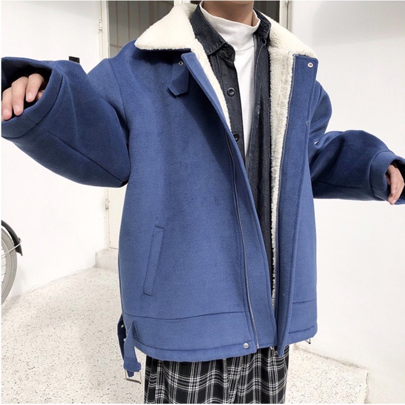 [ÁO KHOÁC CHÂN ÁI-BAO CHẤT TOÀN SHOPEE] Áo khoác dạ oversize dáng rộng lót lông cừu dày siêu ấm unisex Ulzzang siêu HOT✅