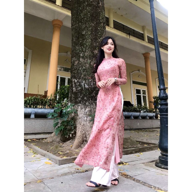Áo dài đẹp ⚡FREESHIP⚡ Áo dài truyền thống 4 tà hoa nhí may sẵn  AD626