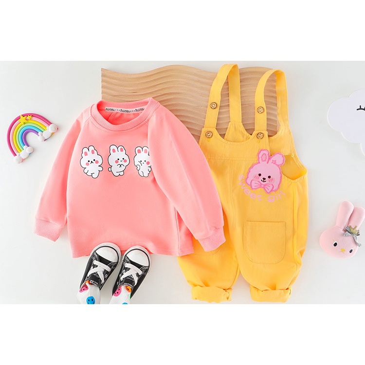 Bộ quần áo phối dây kiểu hoạt hình AMILA đáng yêu cho bé gái mùa thu dễ thương