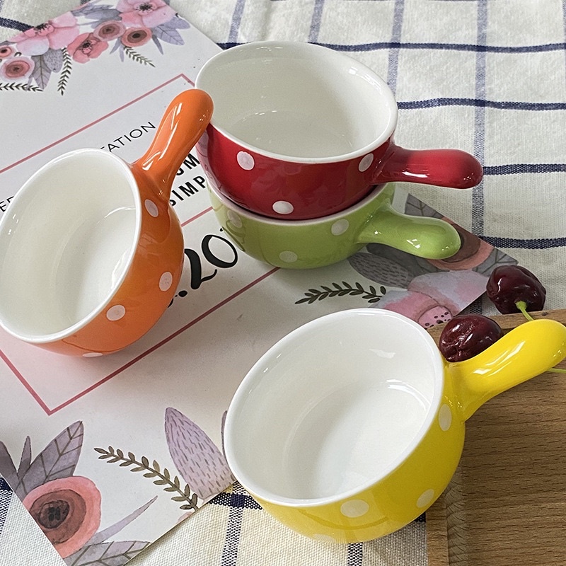 Bát ăn dặm cho bé_Bát ăn dặm gốm sứ hình gáo chấm bi 80ml