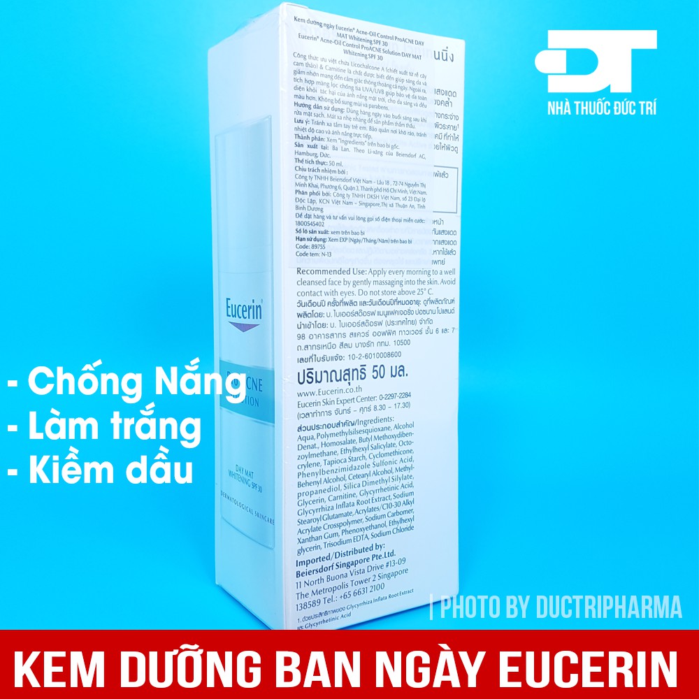 Kem Dưỡng Ban Ngày Eucerin Acne-Oil Control Pro Acne Solution Day Mat Whitening SPF30 50ml - [CHÍNH HÃNG]