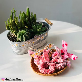 Scrunchies mini tai thỏ, cột tóc tai thỏ vải cotton họa tiết, cột tóc hàn quốc, cột tóc cho em bé duahaulinen