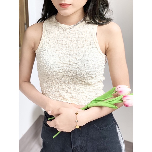 Áo ba lỗ nữ croptop dáng ôm body chất xốp nhăn co dãn 4 chiều hàng Quảng Châu cao cấp | WebRaoVat - webraovat.net.vn