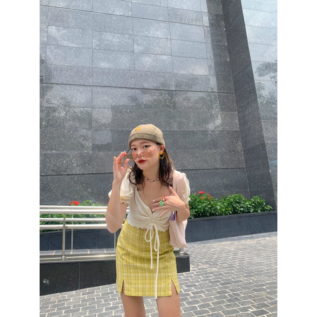 Chân Váy BOO Nữ Dáng Aline Lưng Cao Xẻ Gấu Họa Tiết Kẻ Caro Nhiều Màu