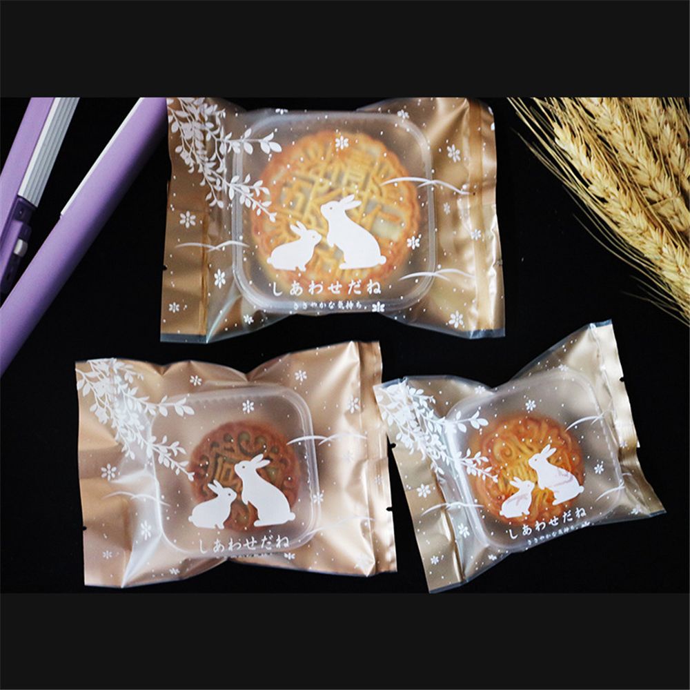 Set 100 Túi Đựng Bánh Trung Thu In Chữ Happy Mid-Autumn Truyền Thống