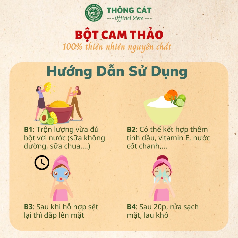 Bột Cam Thảo nguyên chất  THÔNG CÁT HCM loại 1 hữu cơ 100gr - Trắng da, giảm mụn, mờ thâm nám, trẻ hoá