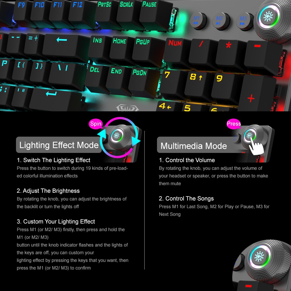 AULA F2058 / F2088 Authentic Mechanical Gaming Keyboard Wrist Rest Multimedia Marco knob Programmable Metal Panel LED Backlight