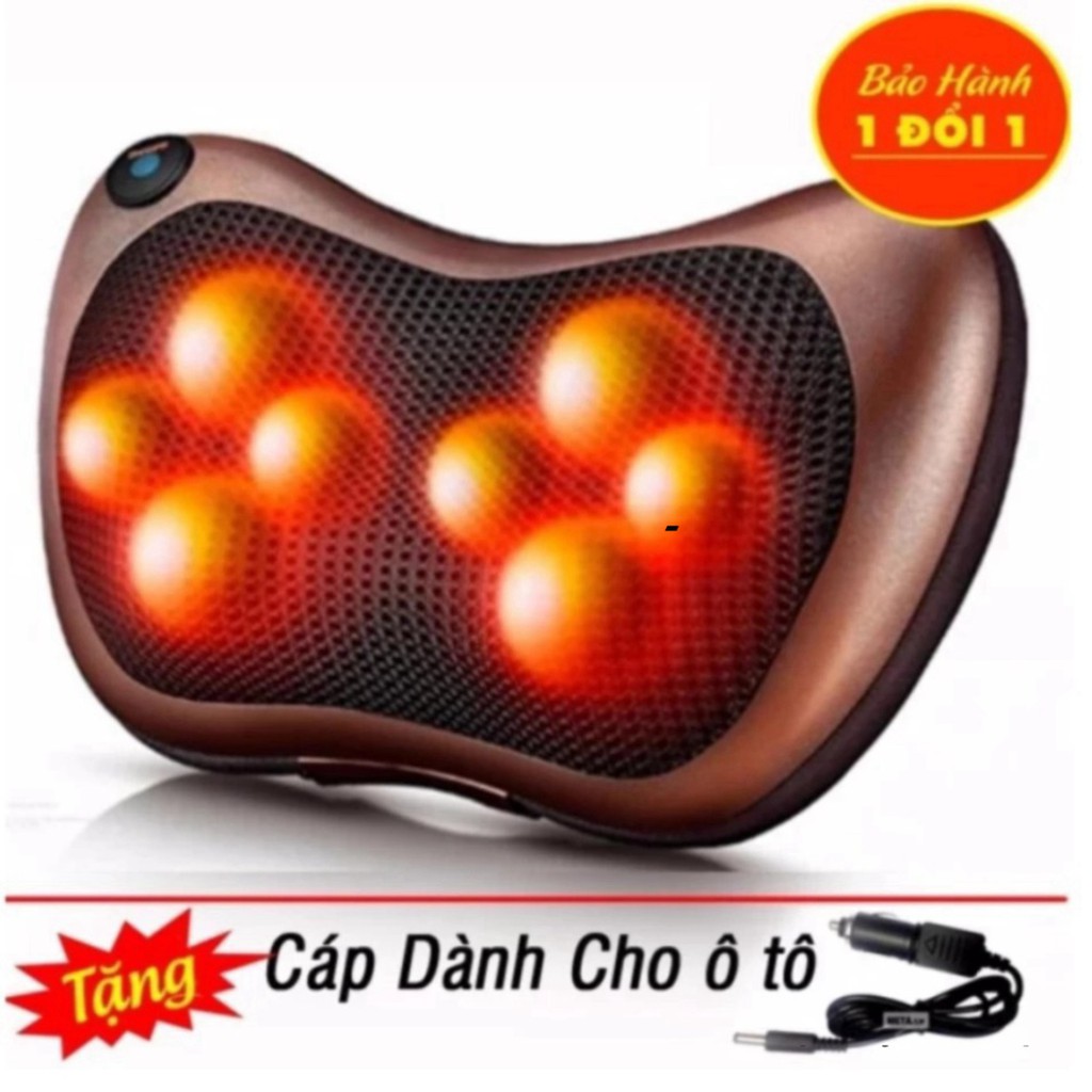 Gối Mát Xa Hồng ngoại 8 bi đa năng Tặng đầu cắm xạc ô tôGối Mát Xa Hồng ngoại 8 bi đa năng Tặng đầu cắm xạc ô tô