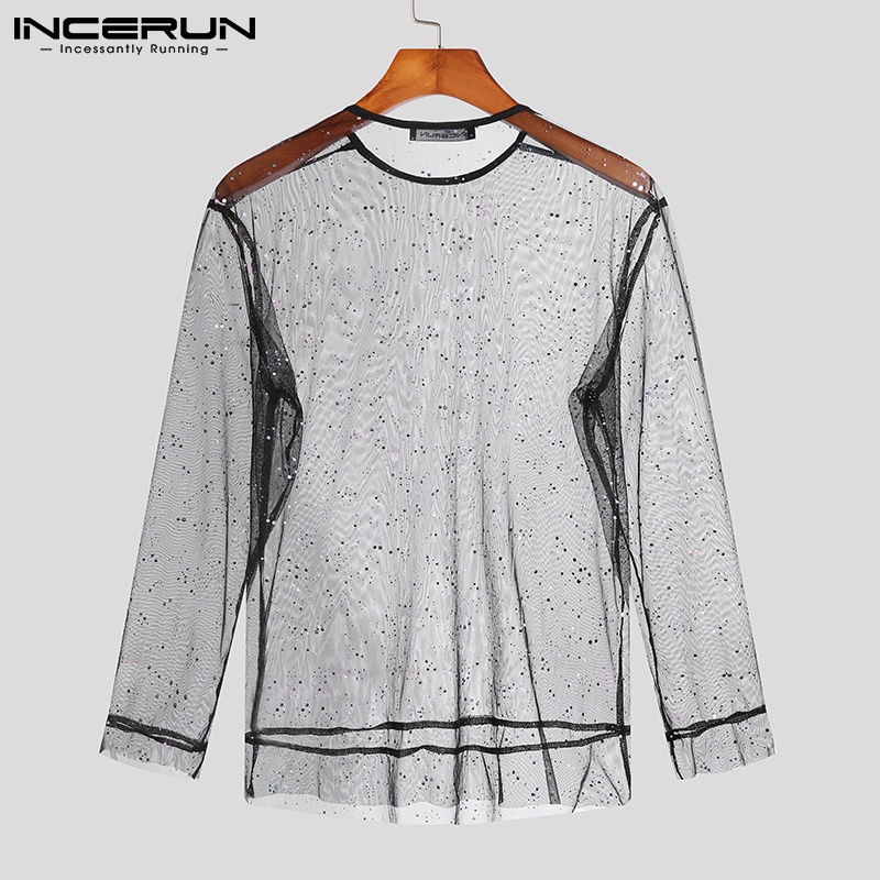 Áo xuyên thấu INCERUN tay dài đính sequin lấp lánh thời trang quyến rũ cho nam