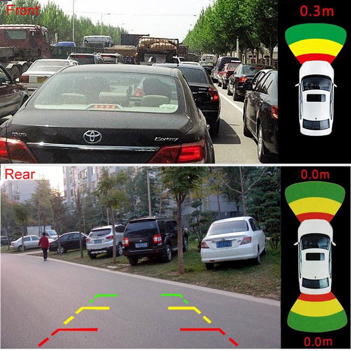 Cảm biến tiến, lùi GreenYi được tích hợp 8 cảm biến sóng siêu âm gồm 4 cảm biến phía trước và 4 cảm biến phía sau