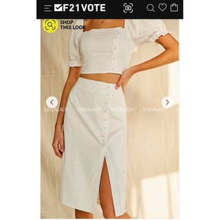 Chân Váy F21 2 Lớp Xẻ Tà Thân Trước Kem Chấm Bi Dơ nhẹ - Size L - 2859