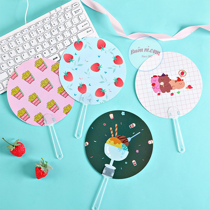 Quạt cầm tay mini hình tròn hoạt hình bằng nhựa nhiều họa tiết cute, xua tan nắng hè –Buôn rẻ 01092