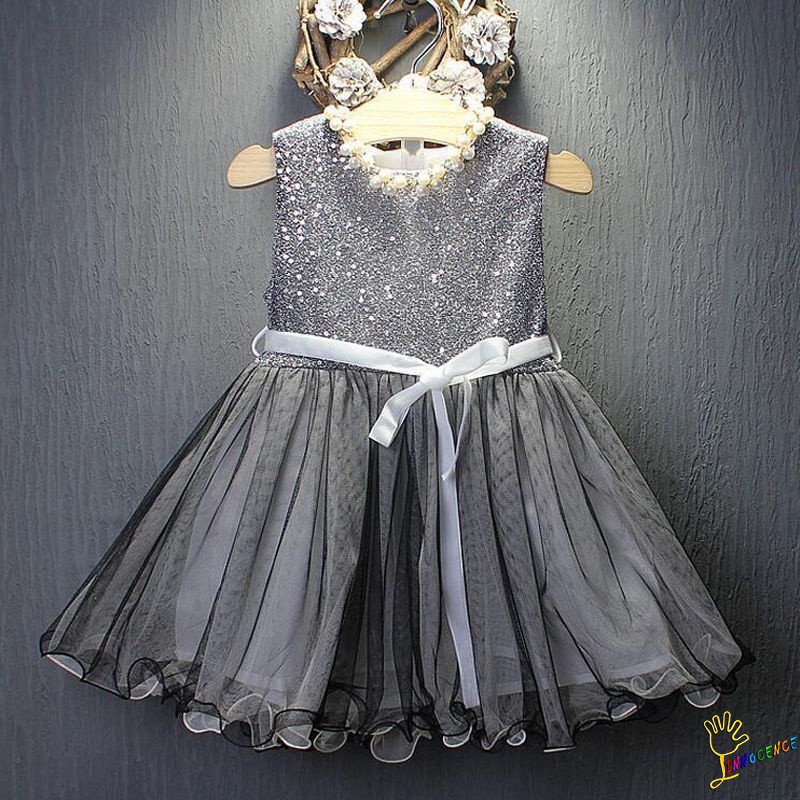 ❤XZQ-Sequins Baby Girls Dress Party Gown Bridesmaid Tulle Tutu Bow Dresses 1-7Y