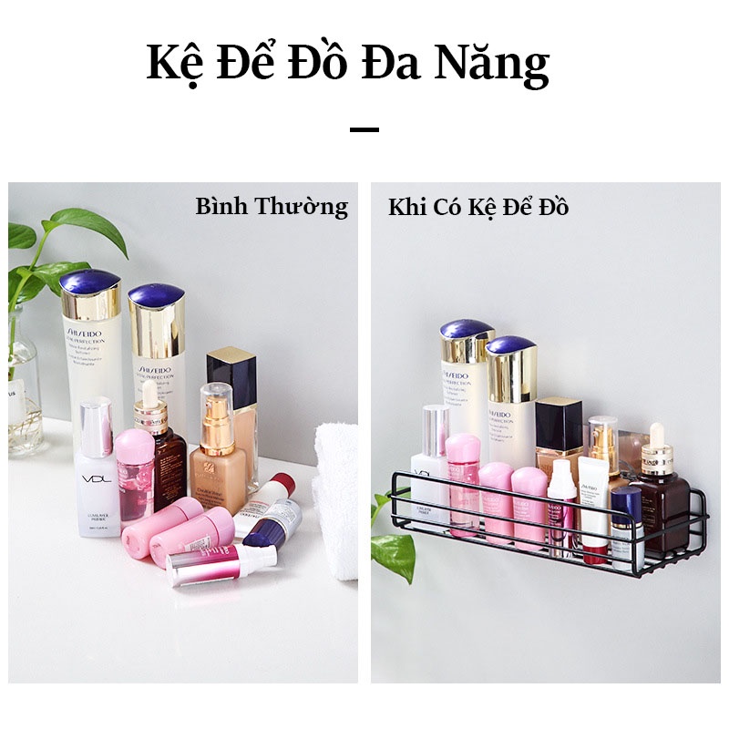 Kệ dán tường nhà tắm inox, Kệ sắt chữ nhật để đồ dán siêu chắc, Kệ phòng bếp để gia vị inox đa năng