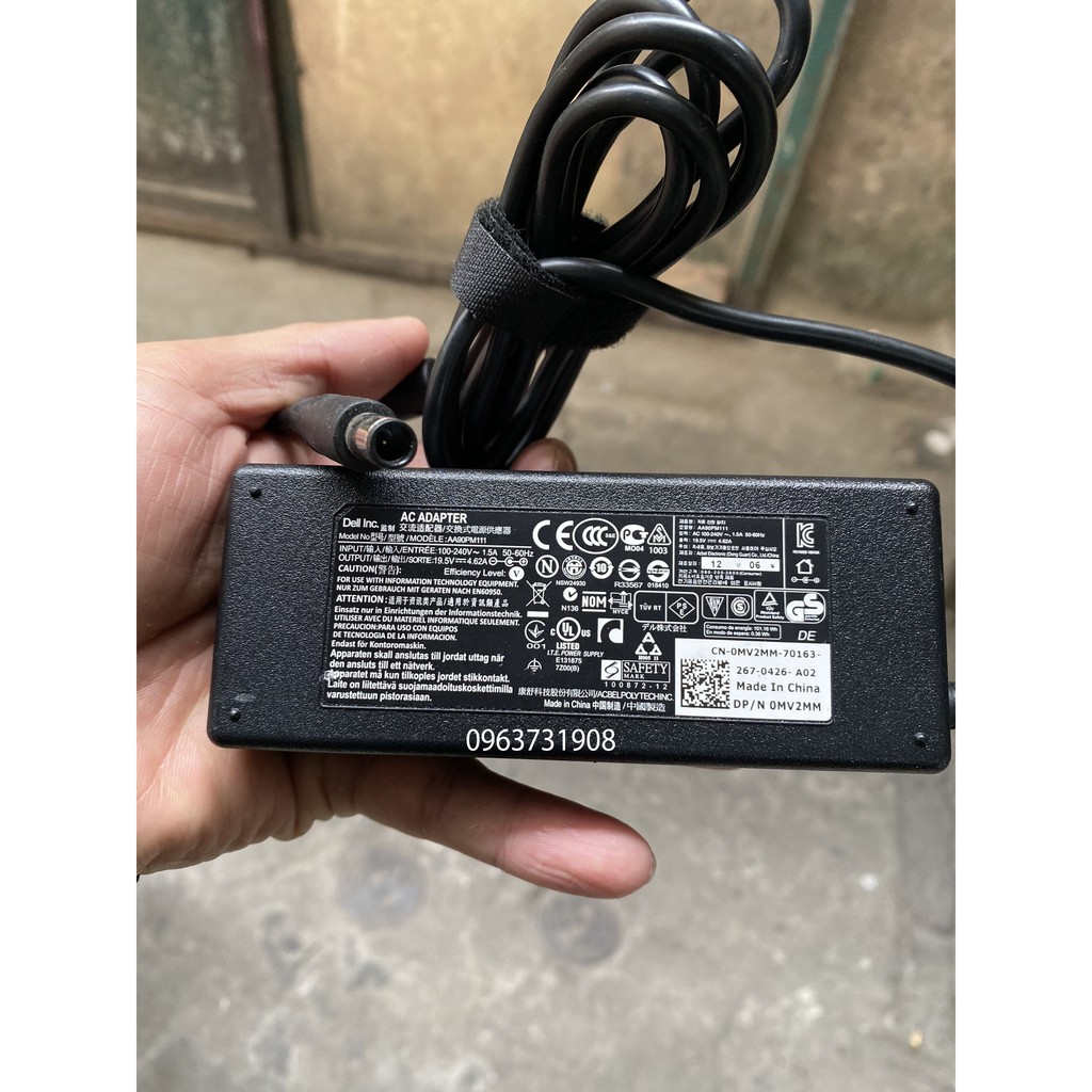 Sạc laptop dell 19.5V-4.62A zin bóc máy