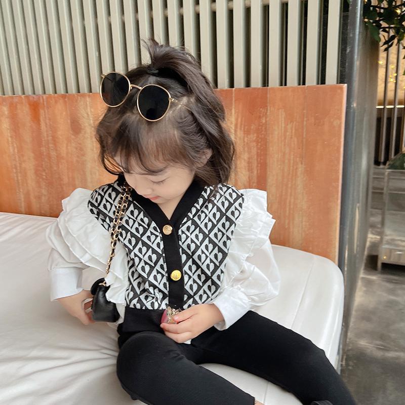 Áo Sơ Mi Tay Dài Họa Tiết Trái Tim Thời Trang Hàn Quốc Cho Bé Gái