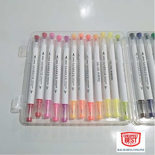 [FREESHIP EXTAR] Bút Marker, Lông Màu, Highlighter, Calligraphy 24 Màu, Nhỏ Gọn, Xinh Xắn, 2 Đầu BaoKe Ms 298-24