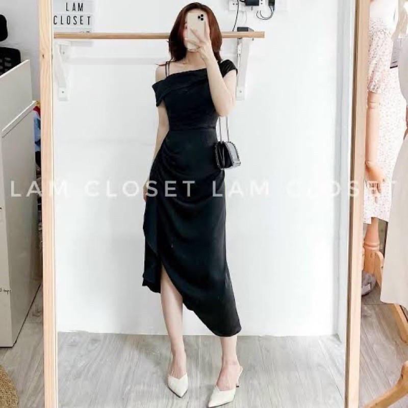 { RẺ SIÊU RẺ} Đầm dự tiệc body lụa lệch vai nhún eo bèo ( hình thật-bao vải)- Ngọc Nhiên Shop