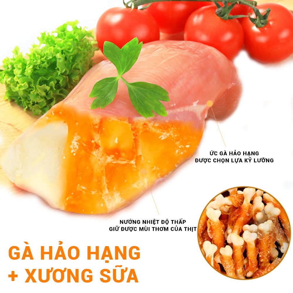 Bánh thưởng cho chó gà bọc canxi sữa dê Hello Joy dinh dưỡng túi 100g - Bivido