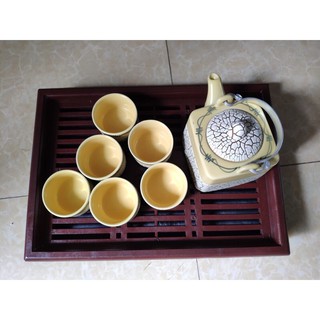Bộ ấm chén men rạn nứt - Dáng vuông