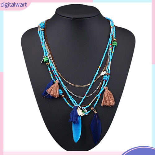 Vòng cổ Nhiều Lớp Đính Hạt Và Lông Vũ Tua Rua Phong Cách Boho Cho Nữ