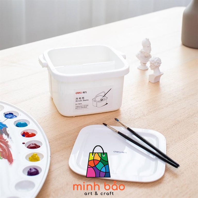 XÔ RỬA CỌ VẼ NHỰA 2 NGĂN CÓ NẮP DELI 73874