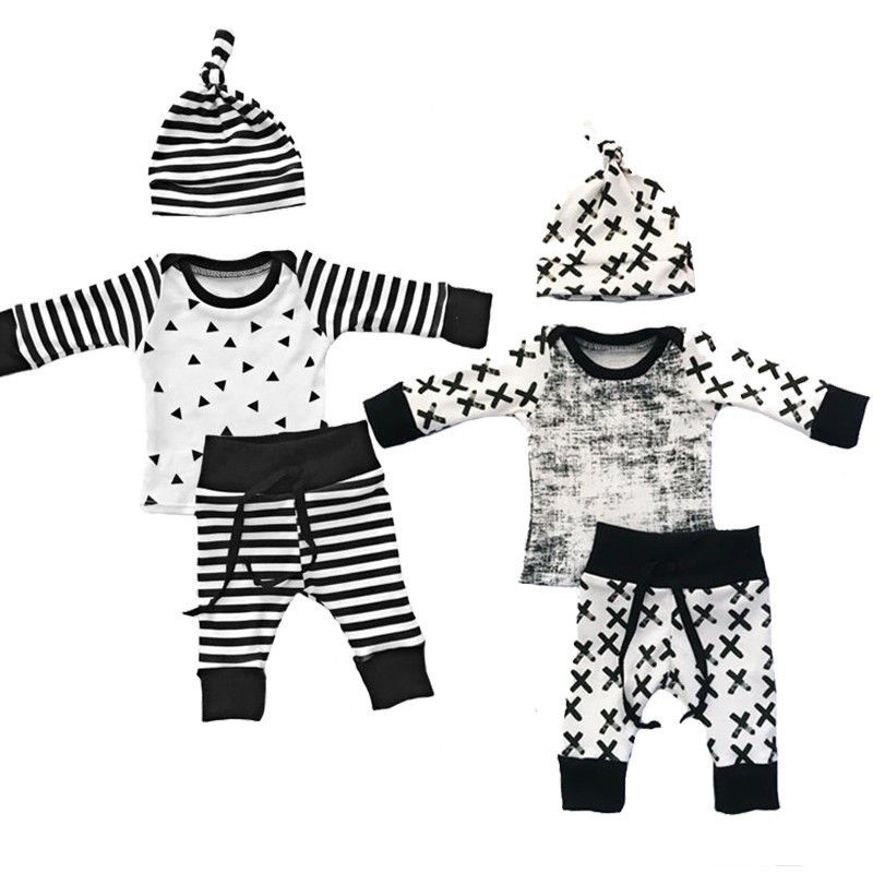 NEB-3PCS Set Newborn Kids Baby Boys Girls Outfits Clothes T-shirt +Pants Legging+Hat