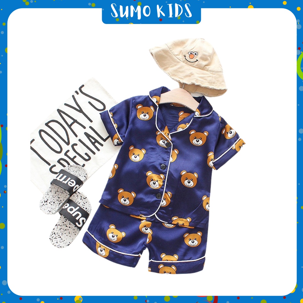 Đồ Bộ Pijama Cộc Tay Cho Bé In Hình Gấu Cute, Đồ Ngủ Cộc Tay Pizama Cho Bé Từ 7-28kg - SUMO KIDS