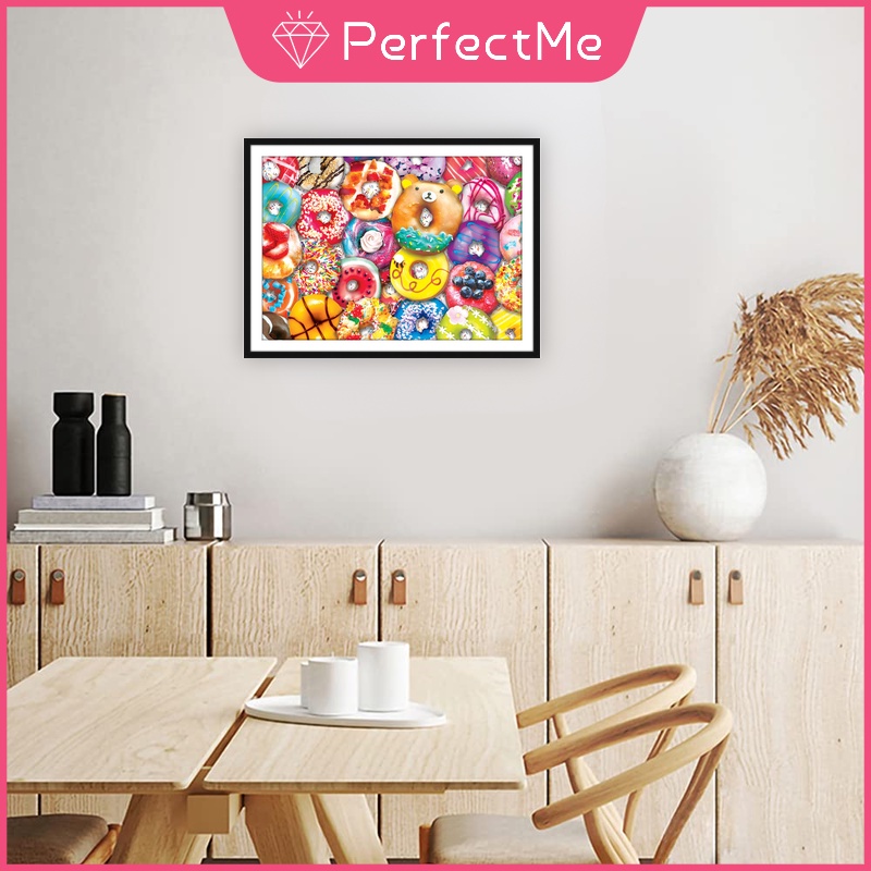 Bộ Tranh Đính Đá Tự Làm Hình Bánh Donut Kích Thước 40X30Cm