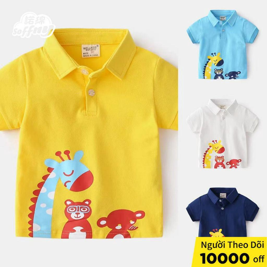 Áo thun polo SOFFNY tay ngắn bằng cotton thời trang mùa hè dành cho bé trai