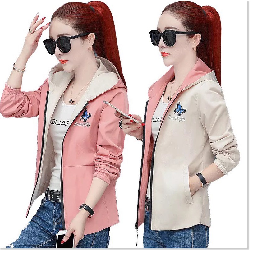 ÁO KHOÁC DÙ NỮ MẶC HAI MẶT CON BƯỚM XINH  CAO CẤP