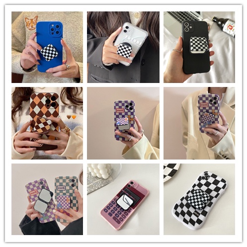 Giá đỡ điện Vuông Họa Tiết Caro Nhiều Màu  thoại tích hợp gương trang điểm phong cách Hàn Quốc độc đáo