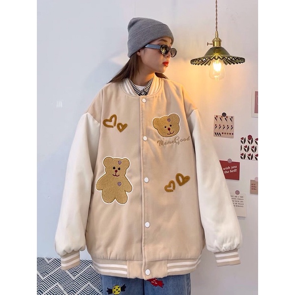 Áo khoác Bomber  nỉ gấu pha tay Form thụng siêu cute | BigBuy360 - bigbuy360.vn