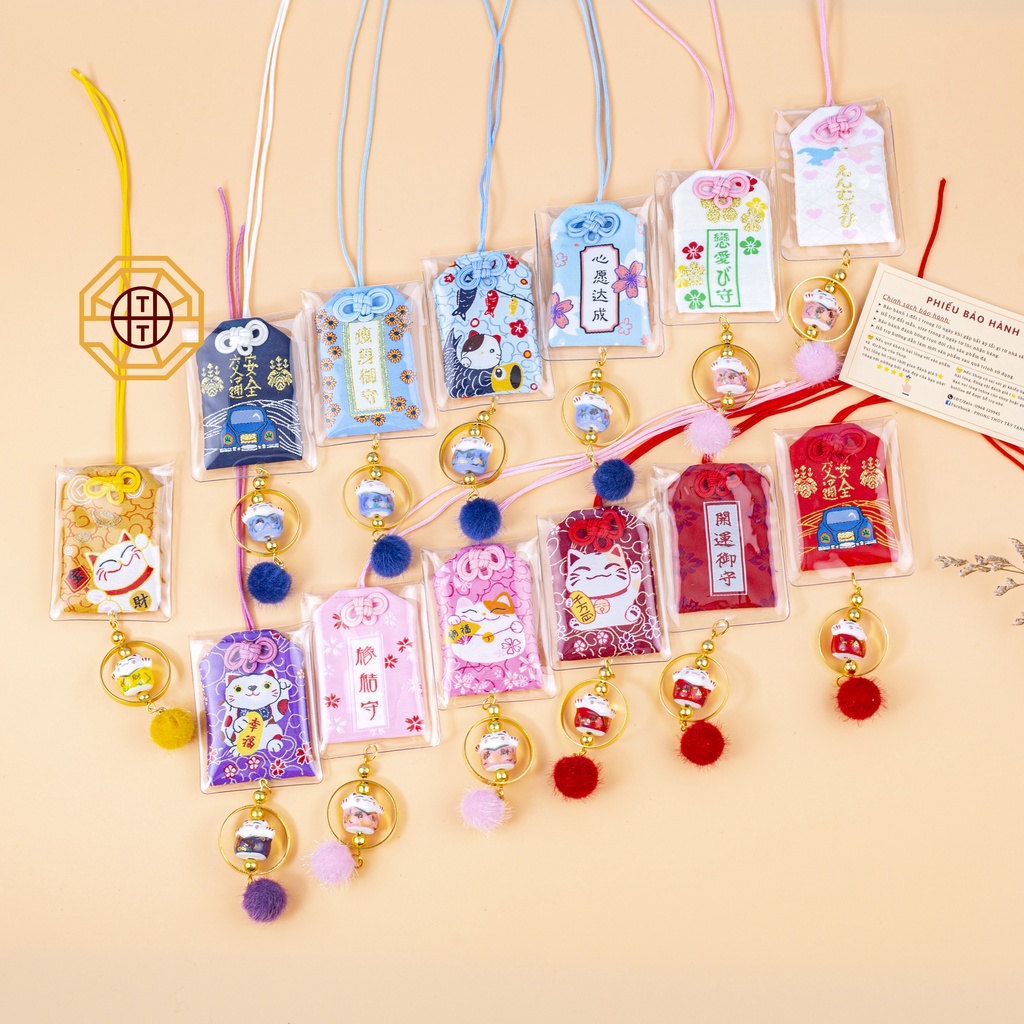 Túi phước may mắn Omamori  mèo tài lộc dễ thương hỗ trợ học tập tình duyên có vỏ bọc bảo vệ