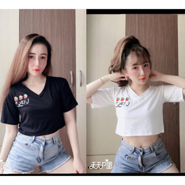 Áo Croptop Thêu dâu (Hình Thật)
