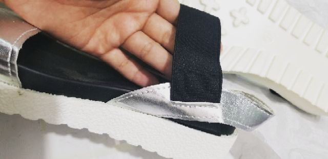 Giày sandal đế dày 3cm quai ngang ánh kim thun co dãn size 37