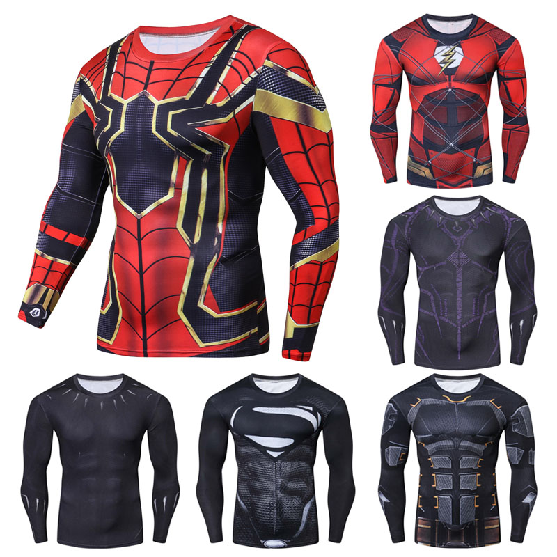 Áo Thun Thể Thao Tay Dài Họa Tiết The Avengers SuperHero Iron spider spider Panther Superman 3D