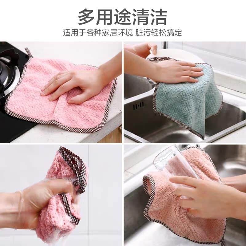 Sét 10 khăn lau siêu thấm viền kẻ có móc treo