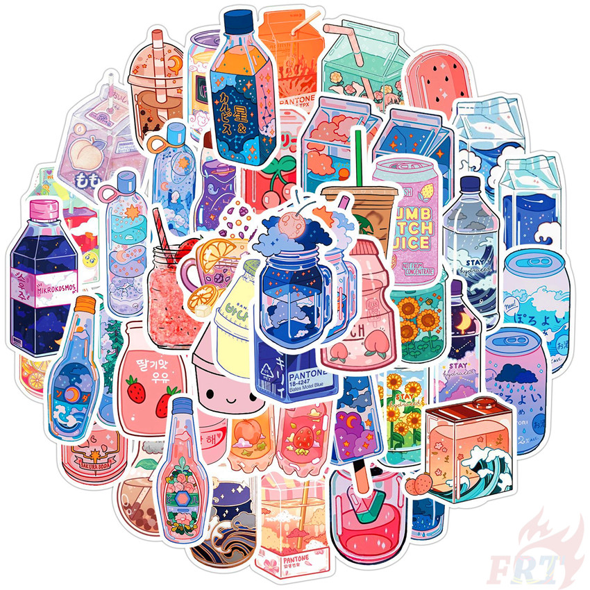 Set 50 miếng dán laptop/ vali/ tấm ván trượt hình đồ uống vui nhộn