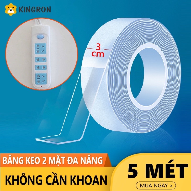 5 MÉT Băng keo trong Acrylic 2 mặt siêu dính 5 Mét,dính mọi bề mặt phẳng