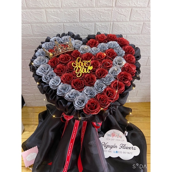 [Quà Valentine - Hot] Bó hoa hồng Nhũ vĩnh cửu 50 bông cực đẹp, siêu to nhận đặt mầu theo yêu cầu