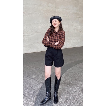 Ceci Cela - Áo Sơ mi Caro Đơn Giản Dáng Rộng Checked