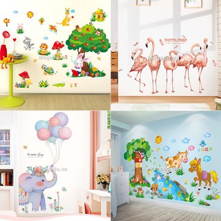 Decal con vật hoạt hình. decal vườn thú, decal dán tường hình con vật cho bé BL0015