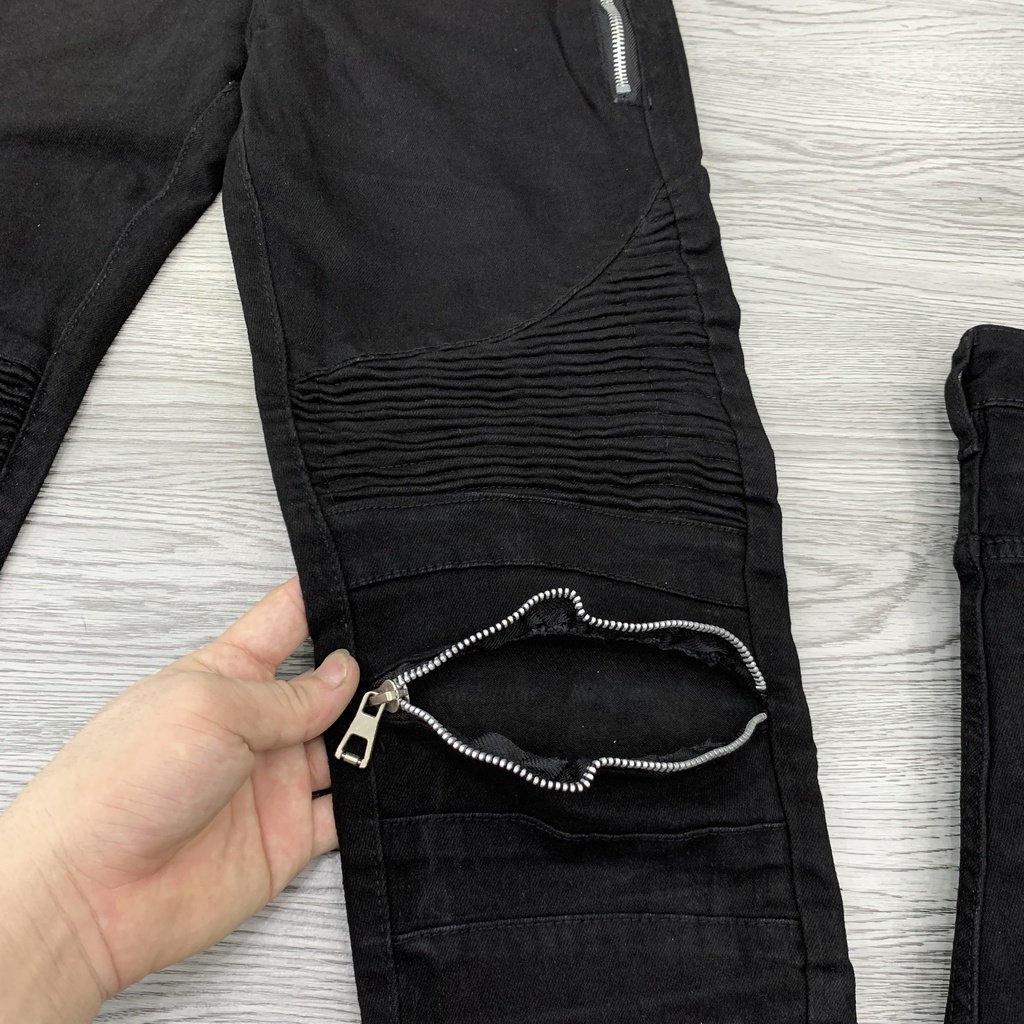 Quần Bò Côn Nam Thêu Khoá Sắt Pha Vải Nhăn Đùi Bản Hot QJ69P