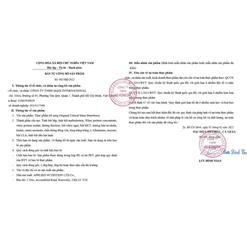 [Tặng Bình] Critical Mass 6kg Sữa Dinh Dưỡng Tăng Cân Nhanh Cao Cấp Cho Người Gầy Applied Critical Mass 6kg - Uk