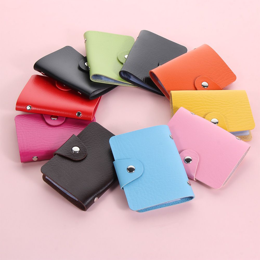 Ví da PU đựng thẻ 24 ngăn màu trơn nhỏ gọn thời trang